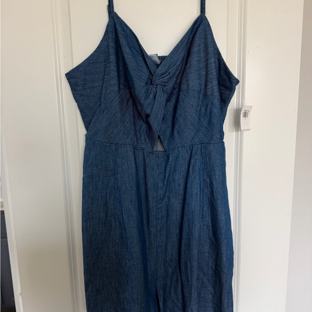 Old Navy Denim Blue Midi Romper with Front Knot